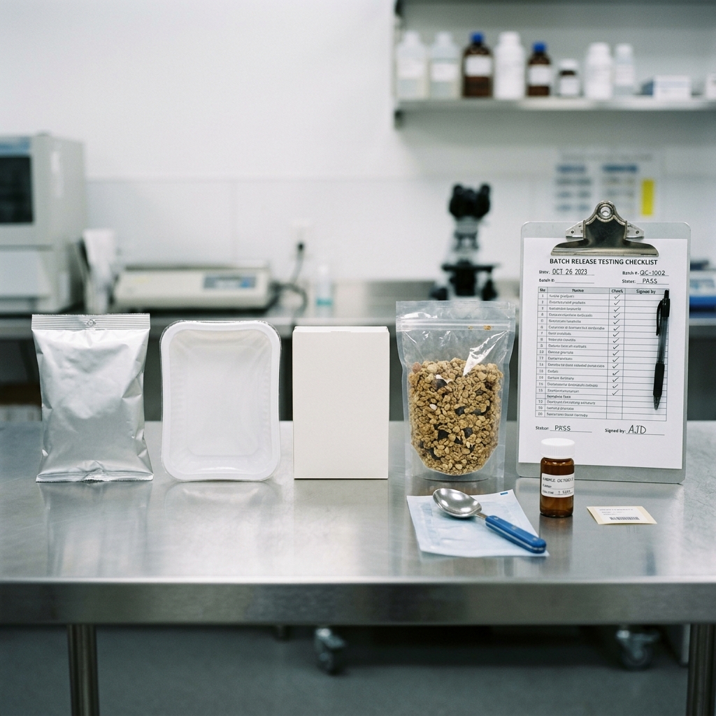 Food manufacturing QA manager reviewing test results on production floor